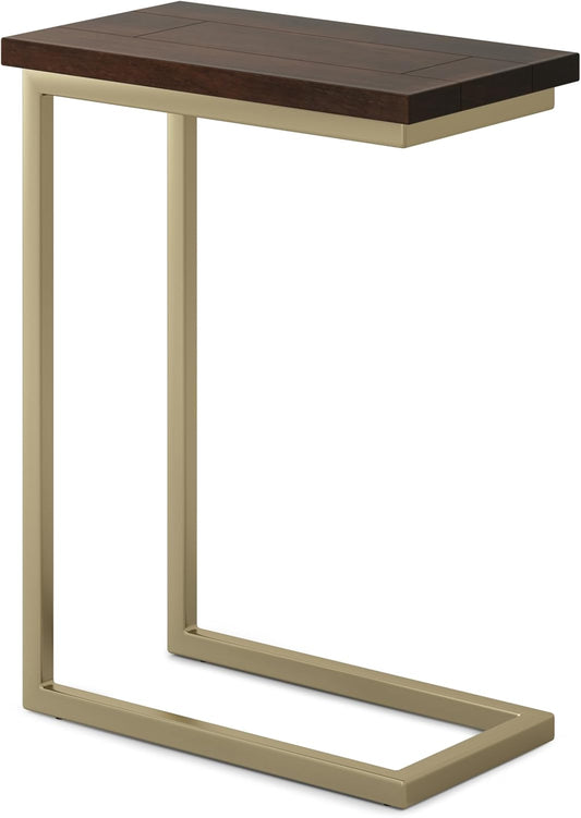 Skyler 18-Inch Wide Solid Mango/Metal Industrial C-Shaped End Table in Dark Brown/Gold for Living Room, Office, or Bedroom, Assembled