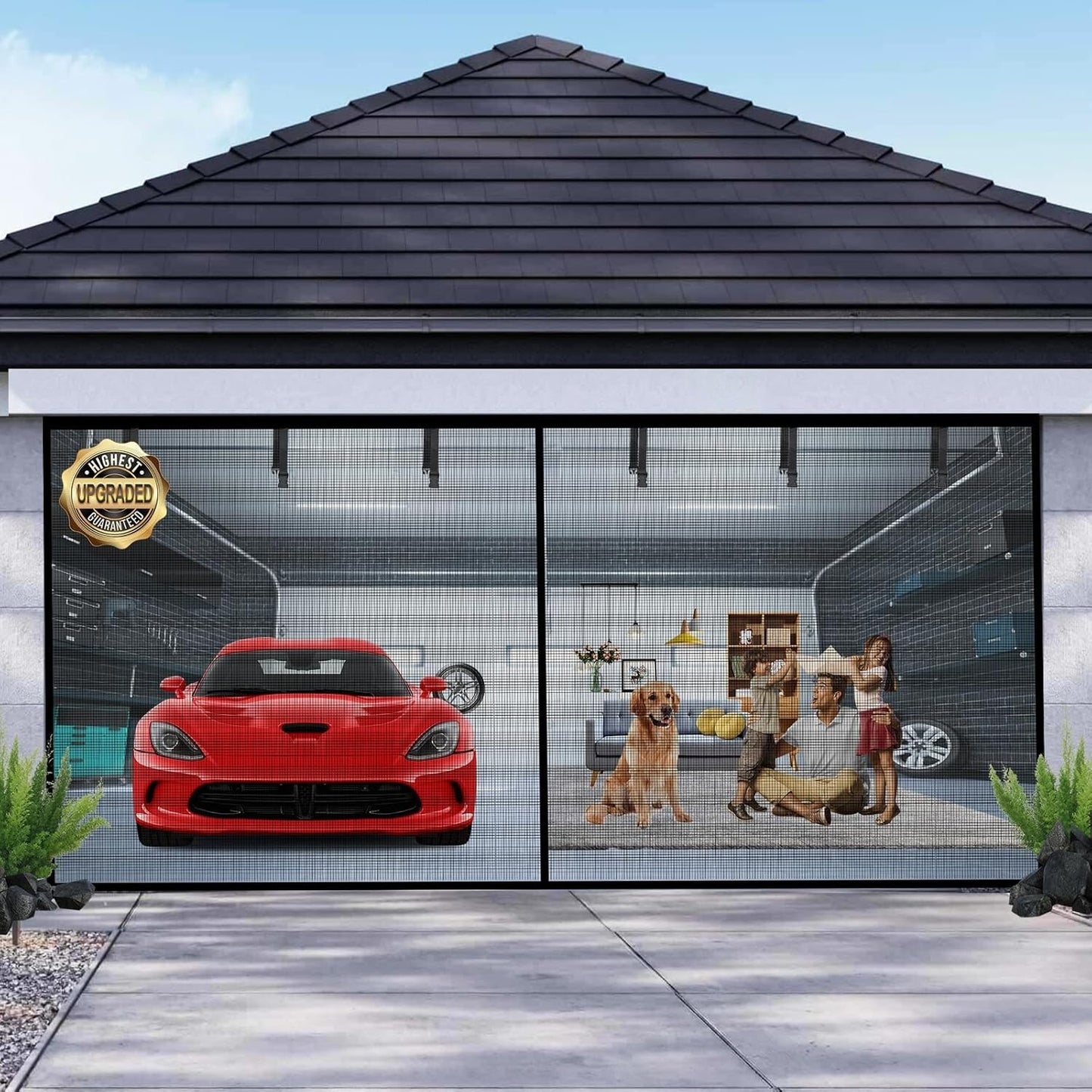 Garage Door Screen 2 Car Magnetic Heavy Duty Mosquito Insects Mesh Net 16 X 7 Ft