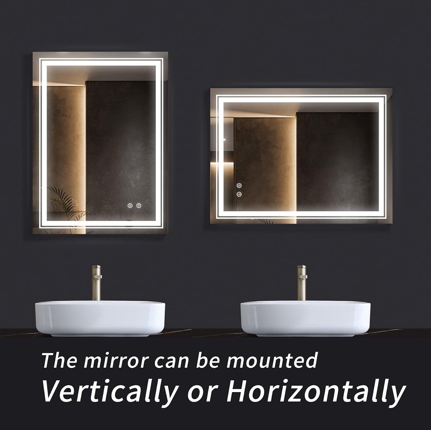 Bathroom LED Mirror 24" X 32" Frameless Wall Mounted Vanity Mirror with Dimmable Lights Anti-Fog Makeup Mirror, Horizontally/Vertically Hanging