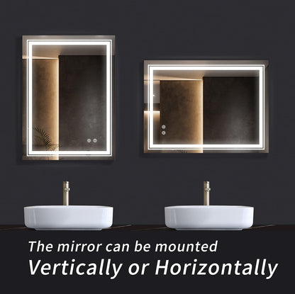 Bathroom LED Mirror 24" X 32" Frameless Wall Mounted Vanity Mirror with Dimmable Lights Anti-Fog Makeup Mirror, Horizontally/Vertically Hanging