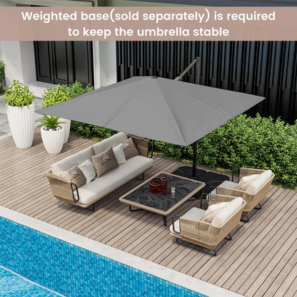Patio 9.5FT Square Cantilever Offset Hanging Umbrella 2-Tier 360° Outdoor Gray