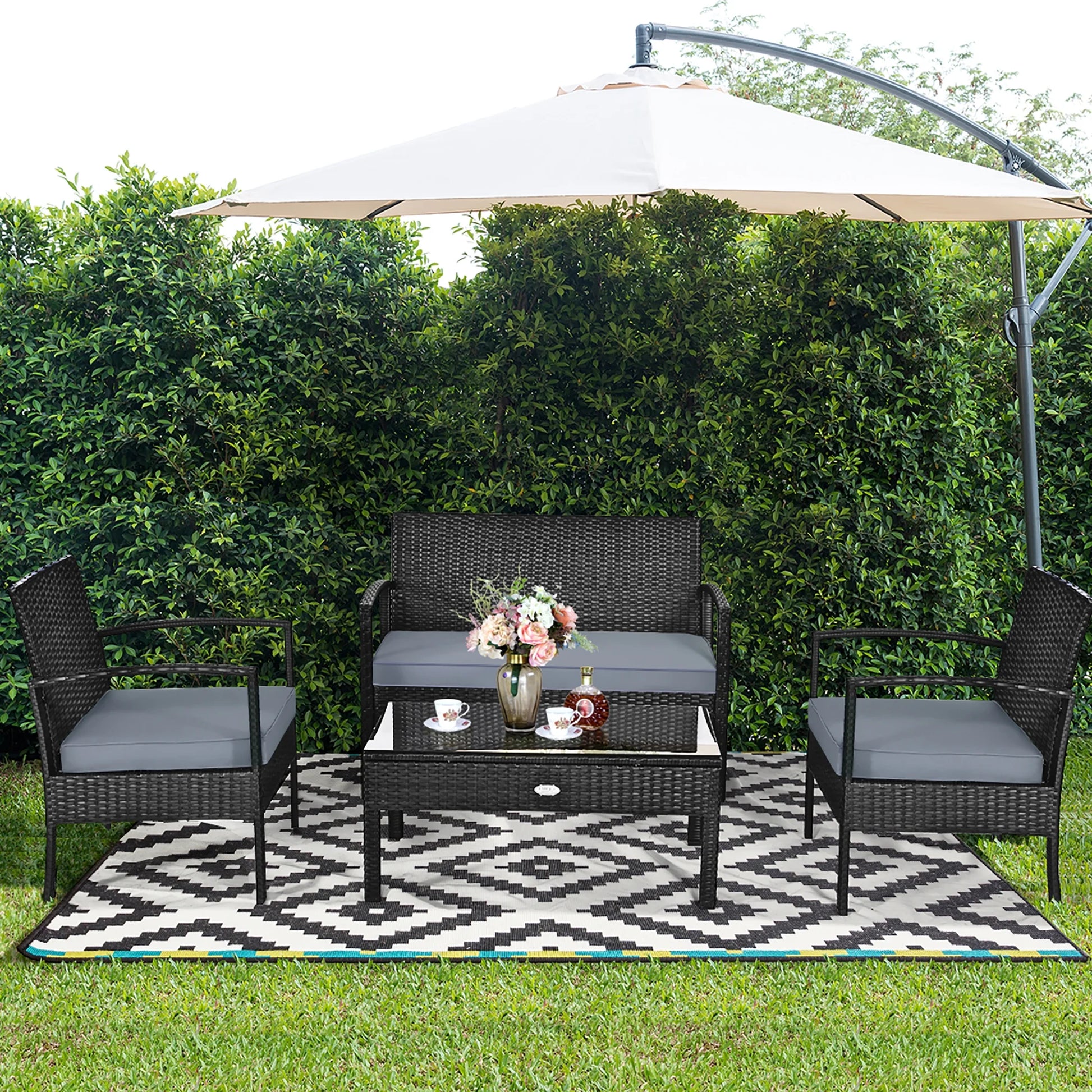 HW63756 4PCS Patio Rattan Furniture Set Garden Deck