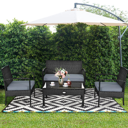 HW63756 4PCS Patio Rattan Furniture Set Garden Deck
