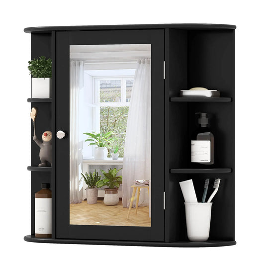Multipurpose Mount Wall Surface Bathroom Storage Cabinet Mirror Black