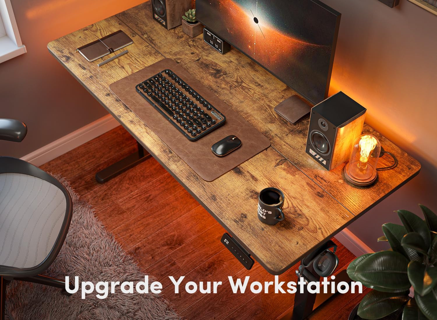 Electric Standing Desk, 55 X 24 Inches Height Adjustable Stand up Desk, Sit Stand Home Office Desk, Computer Desk, Rustic Brown