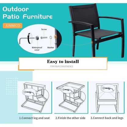 3 Pieces Patio Furniture Set Outdoor Textilene Patio Chairs with Coffee Table Modern Patio Conversation Bistro Set for Lawn, Ga