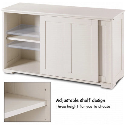 Kitchen Storage Cabinet Sideboard Buffet Cupboard Wood Sliding Door Pantry White
