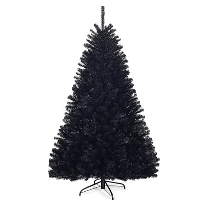 7.5Ft Hinged Artificial Christmas Tree Full Tree W/ Metal Stand Black