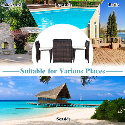 3PCS Outdoor Patio Rattan Furniture Set Space Saving Garden Deck W/Cushion No Assembly