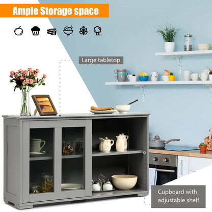 Kitchen Storage Cabinet Sideboard Buffet Cupboard W/ Sliding Door Gray