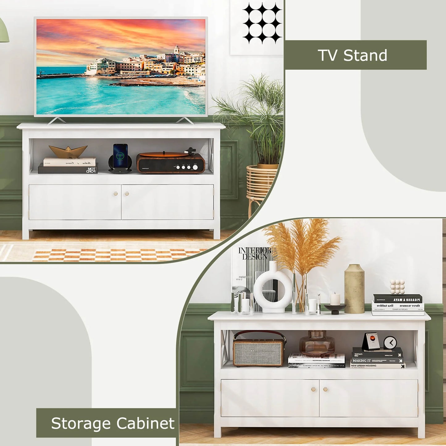 TV Cabinet Freestanding Wooden Console Media Entertainment Center Living Room