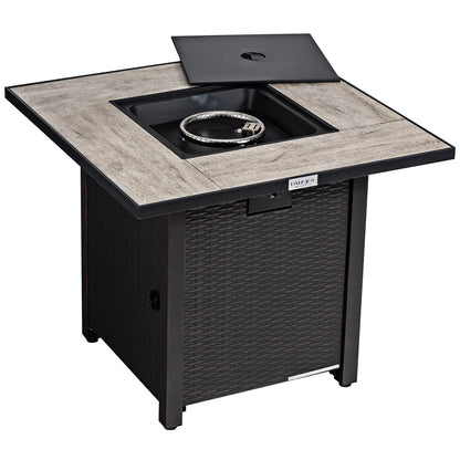 30'' Square Propane Gas Fire Pit Table Ceramic Tabletop 50,000 BTU with Cover
