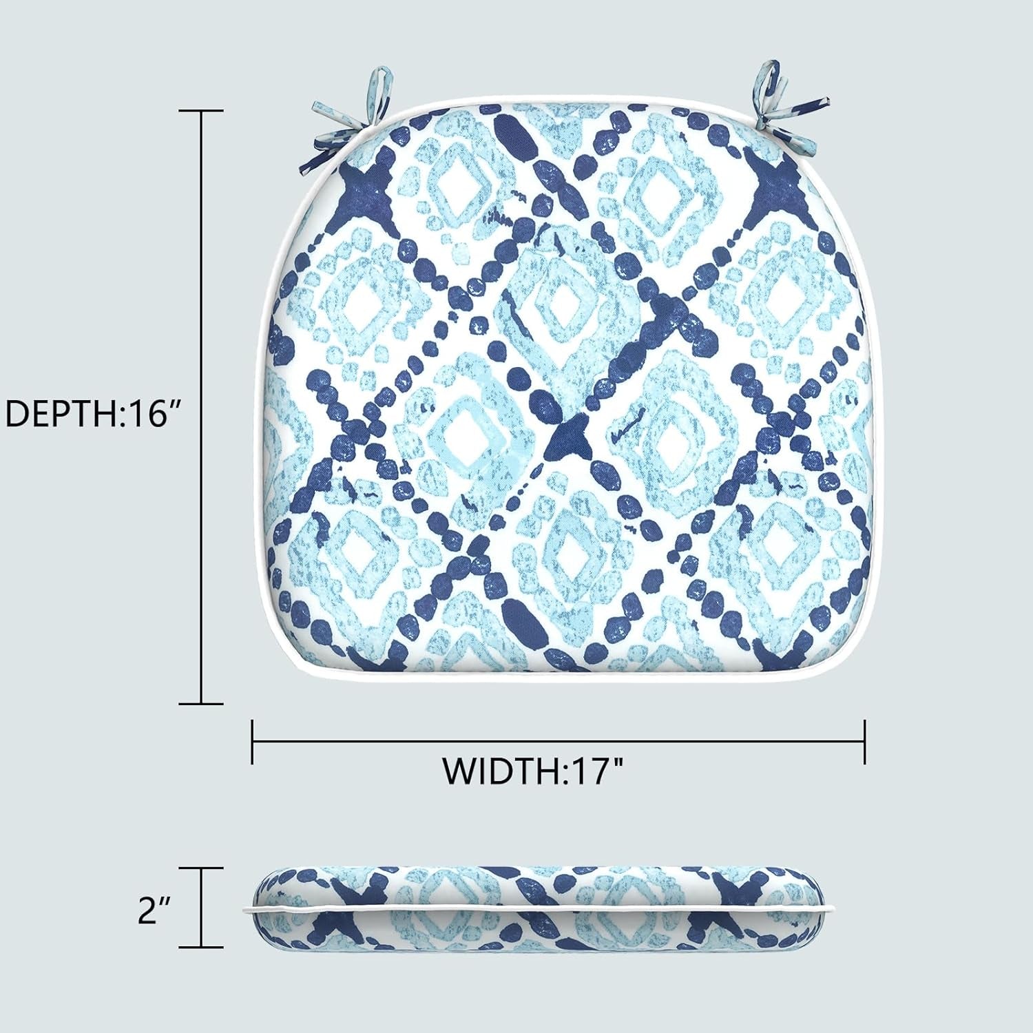 Outdoor Chair Cushions Set of 4, Patio Seat Cushions D16Xw17 with Ties, Water Repellent Chair Pads for Patio Furniture Garden Use, Boho Geometry Blue