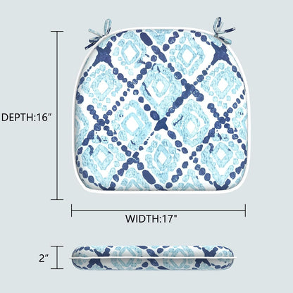 Outdoor Chair Cushions Set of 4, Patio Seat Cushions D16Xw17 with Ties, Water Repellent Chair Pads for Patio Furniture Garden Use, Boho Geometry Blue