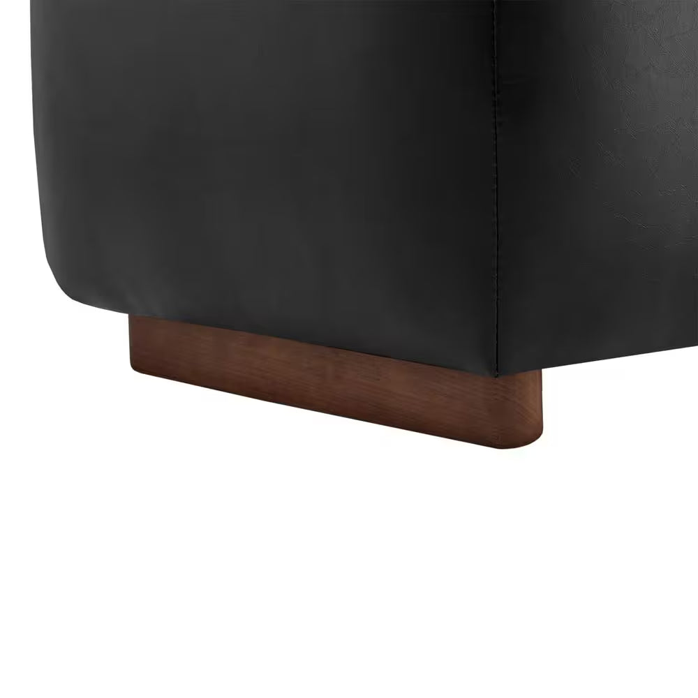 Calista Black Leather Tray Top Storage Ottoman with for Living Room and Bed Room