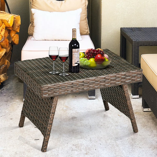 Patio Folding Wicker Side Coffee Table Poolside Garden Lawn Bistro Furniture
