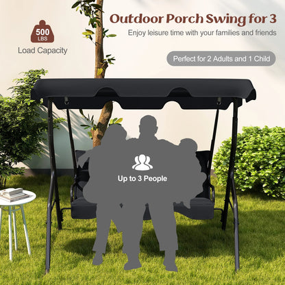 Patio 3 Seats Canopy Porch Swing Glider Hammock Cushioned Steel Frame Outdoor Black