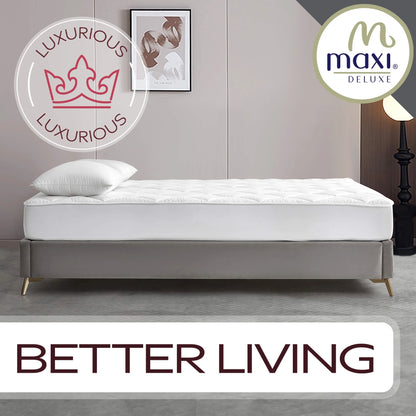 MAXI Twin Size Mattress Pad - Luxurious Cotton Sateen Mattress Protector - Soft, Comfortable, and Breatheable Mattress Cover - Mattress Pad Protects Mattress from Dust, Dirt, Spills, and Stains.