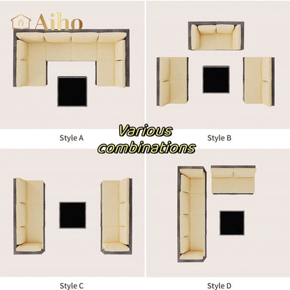 7 Piece Patio Furniture Sets,  Outdoor Sectional Sofa with Glass Coffee Table & Cushions for Patio - Beige