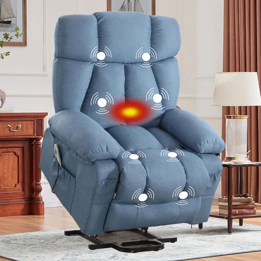 Power Lift Recliner Chair Recliners for Elderly with Heat and Massage Recliner Chair for Living Room with Infinite Position and Side Pocket,Usb Charge Port,Blue