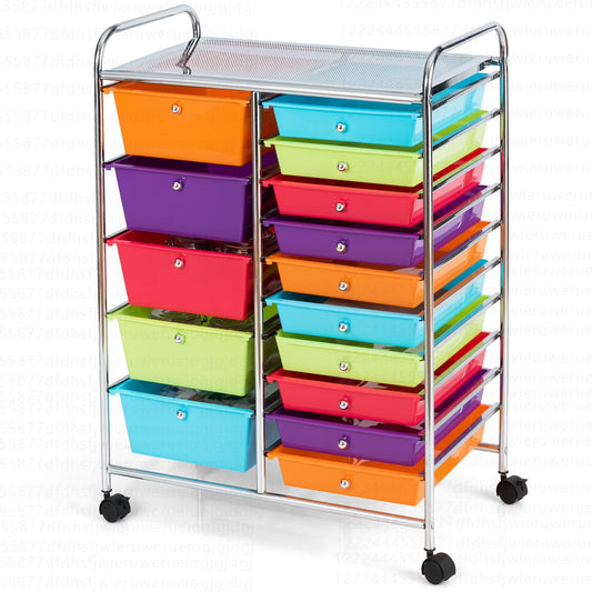 15 Drawer Rolling Storage Cart Tools Scrapbook Paper Office School Organizer Multi-Color