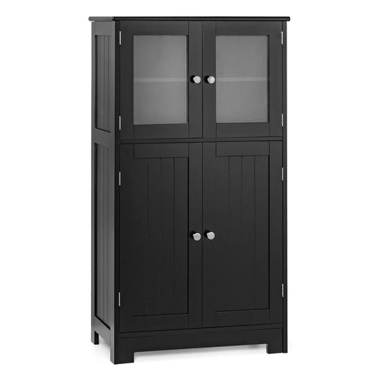 Bathroom Floor Storage Cabinet Kitchen Cupboard W/Doors&Adjustable Shelf Black