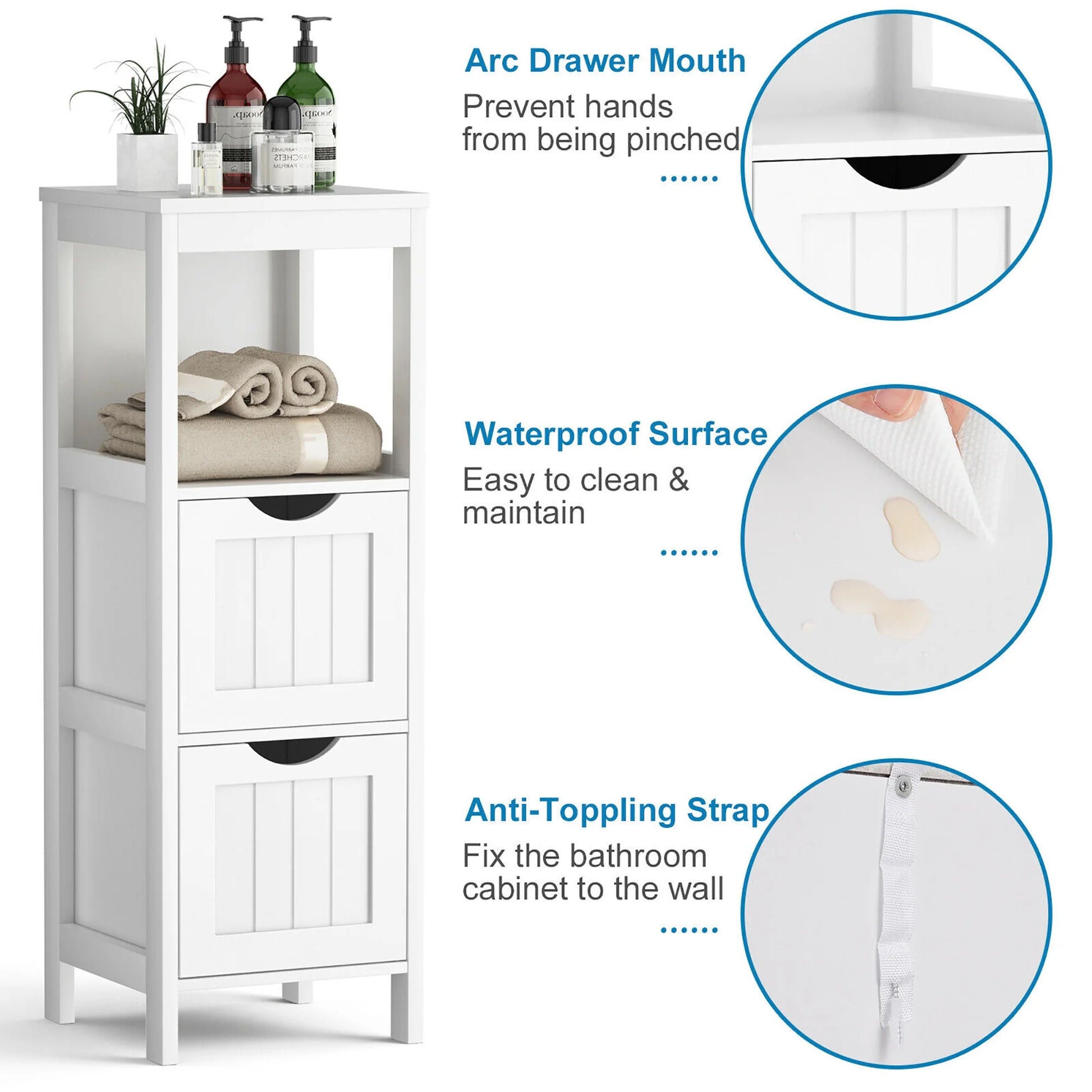 Floor Cabinet Multifunction Bathroom Storage Organizer Rack W/2 Drawers