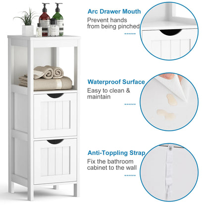 Floor Cabinet Multifunction Bathroom Storage Organizer Rack W/2 Drawers