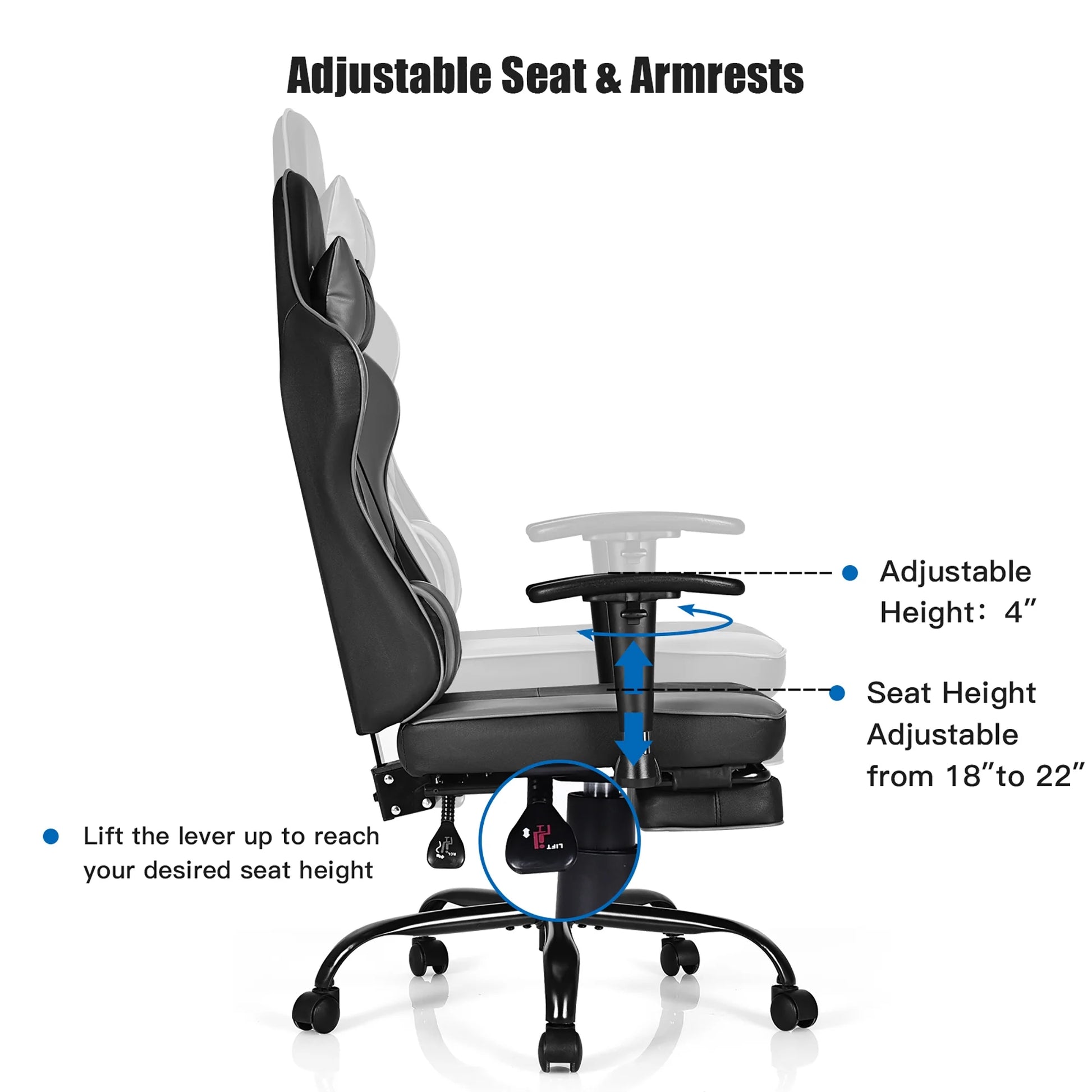 Gaming Chair Racing High Back Office Chair W/ Footrest Black