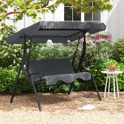 Patio 3 Seats Canopy Porch Swing Glider Hammock Cushioned Steel Frame Outdoor Black