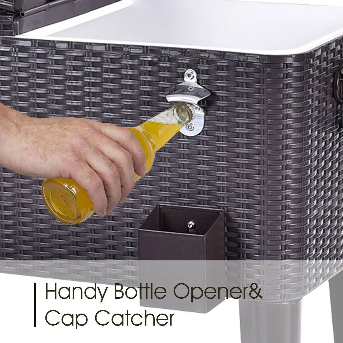Outdoor Rattan 80QT Party Portable Rolling Cooler Cart Ice Beer Beverage Chest