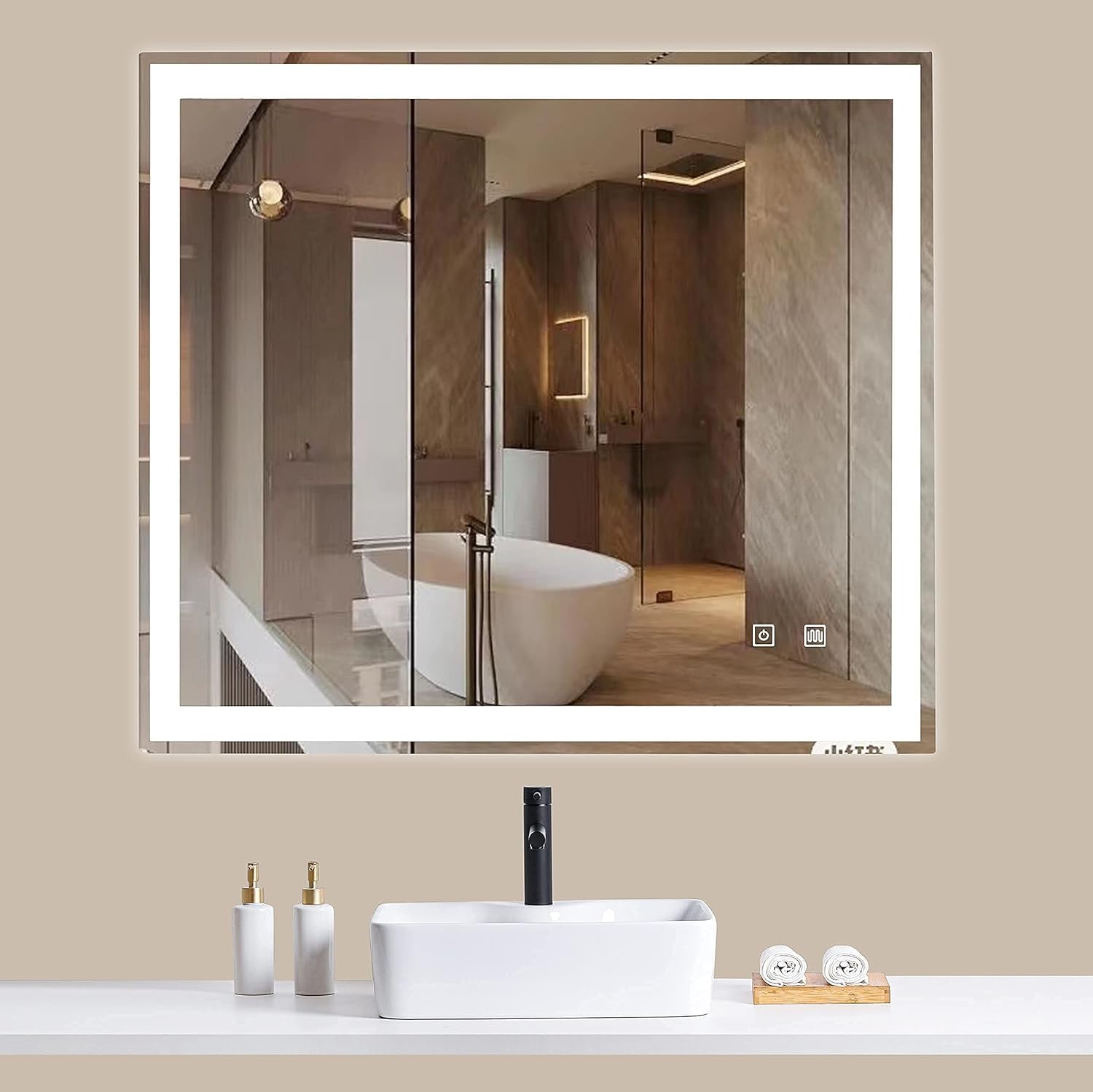 36 X 36 Inch LED Bathroom Mirror for Vanity Mirror Wall Mounted with Smart anti Fog,Memory Mirror with Dimmable Light, Makeup Vanity，Smart Mirror