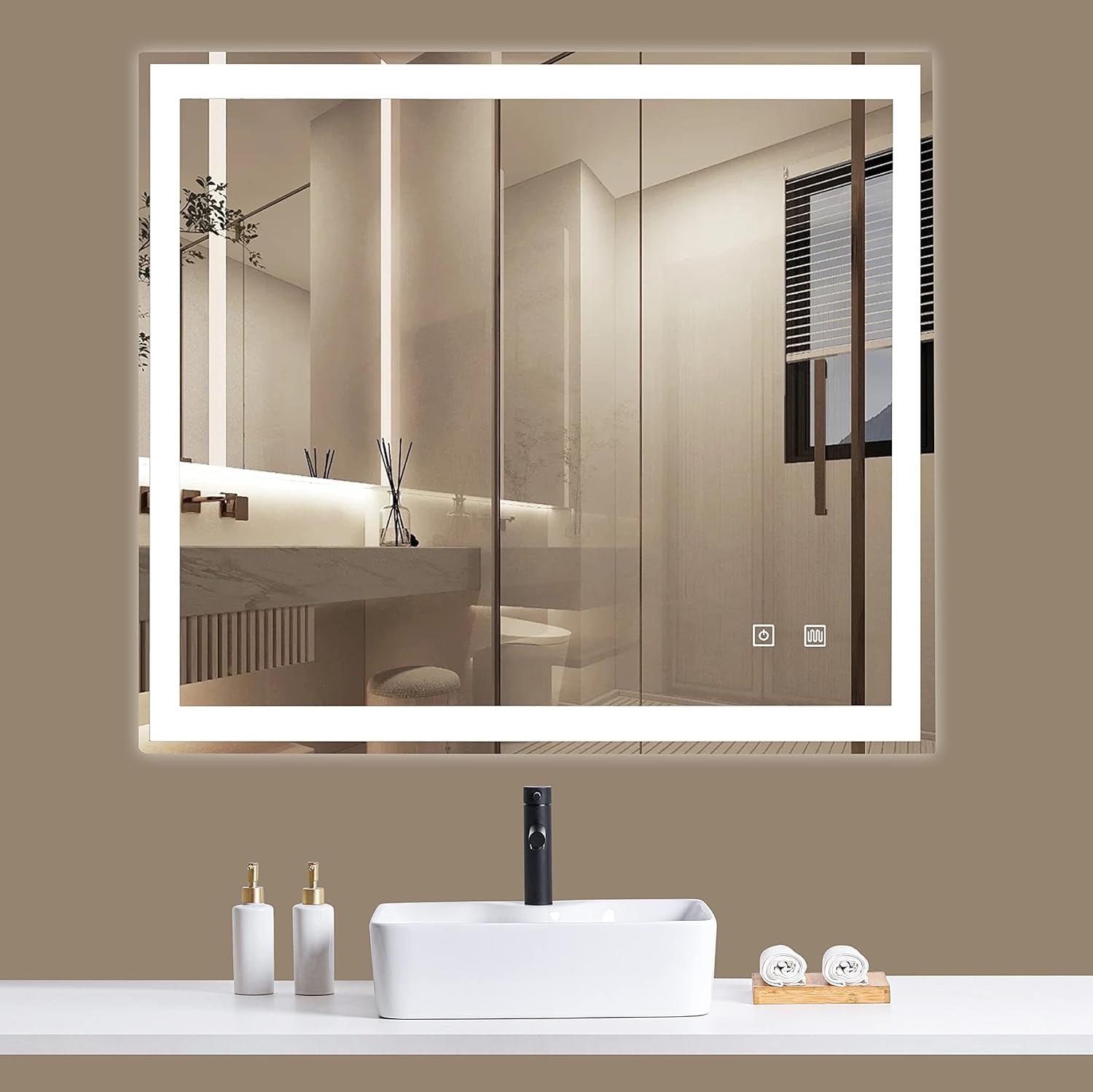 36 X 36 Inch LED Bathroom Mirror for Vanity Mirror Wall Mounted with Smart anti Fog,Memory Mirror with Dimmable Light, Makeup Vanity，Smart Mirror