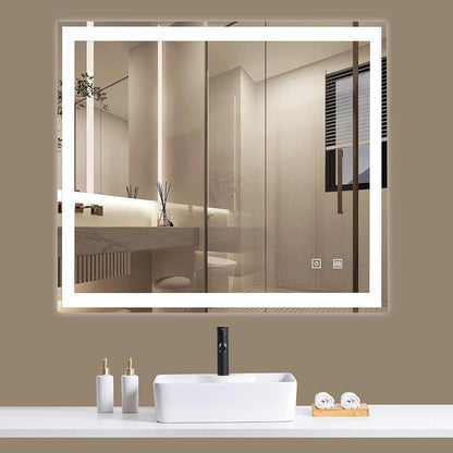 36 X 36 Inch LED Bathroom Mirror for Vanity Mirror Wall Mounted with Smart anti Fog,Memory Mirror with Dimmable Light, Makeup Vanity，Smart Mirror