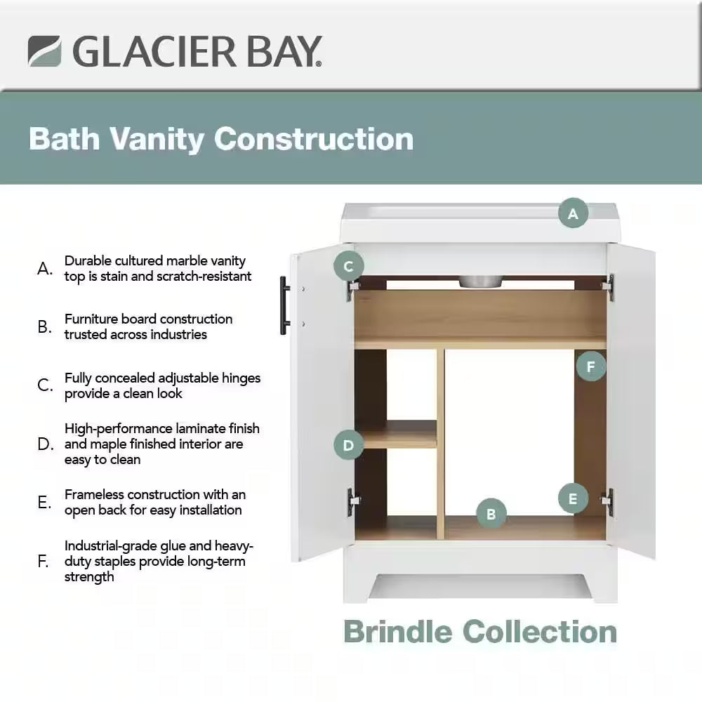 Brindle 24.5 In. W X 16.25 In. D X 33.8 In. H Single Sink Bath Vanity in Steel Blue with White Cultured Marble Top