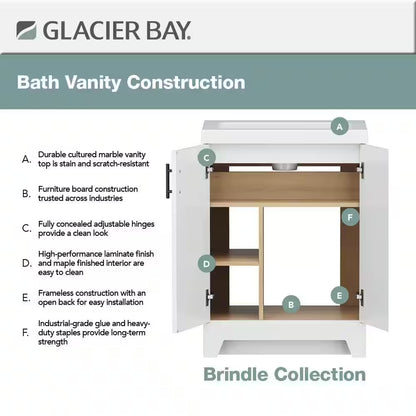 Brindle 24.5 In. W X 16.25 In. D X 33.8 In. H Single Sink Bath Vanity in Steel Blue with White Cultured Marble Top