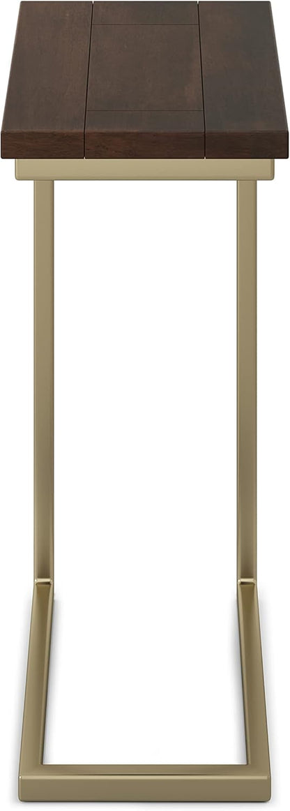 Skyler 18-Inch Wide Solid Mango/Metal Industrial C-Shaped End Table in Dark Brown/Gold for Living Room, Office, or Bedroom, Assembled
