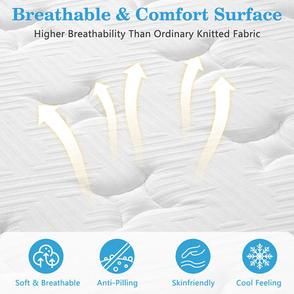 Twin Mattress,  12 Inch Memory Foam Mattress in a Box, Cool Hybrid Individual Pocket Springs Twin Size Mattress with Breathable Knitted Fabric and Edge Support, Medium Firm, White