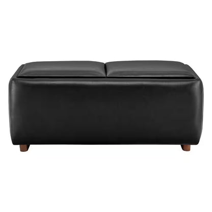 Calista Black Leather Tray Top Storage Ottoman with for Living Room and Bed Room