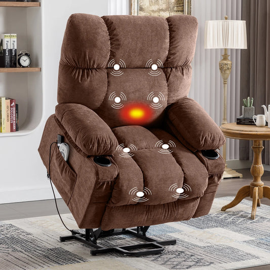 Power Lift Recliner Chair Recliners for Elderly with Heat and Massage Recliner Chair for Living Room with Infinite Position and Side Pocket,Usb Charge Port,Brown