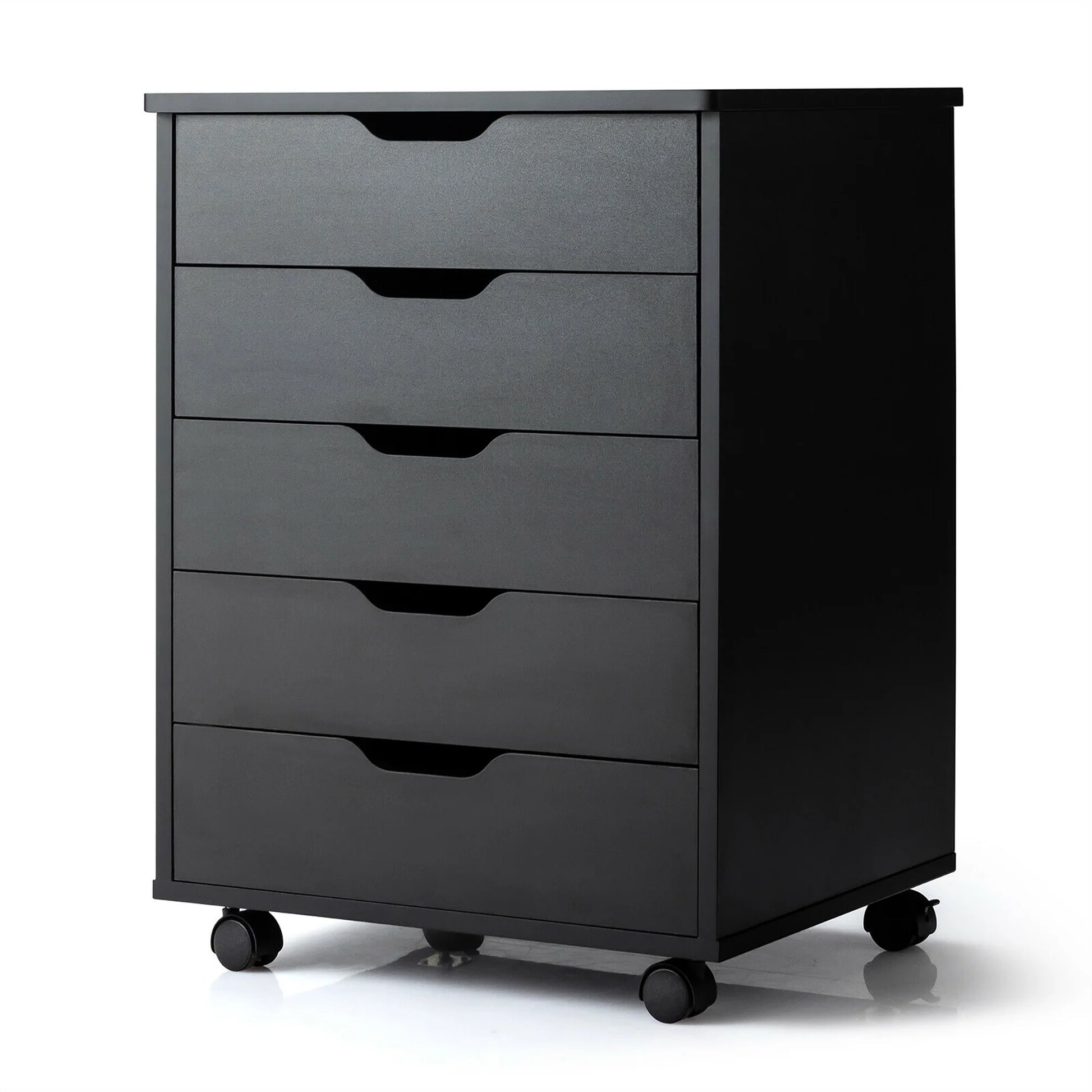 5 Drawer Chest Storage Dresser Floor Cabinet Organizer with Wheels Black