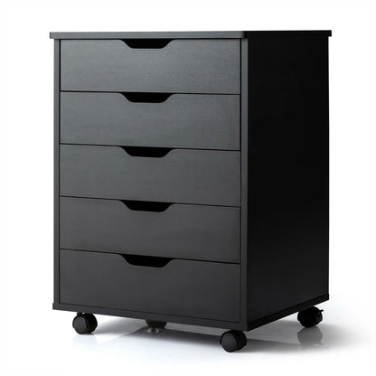 5 Drawer Chest Storage Dresser Floor Cabinet Organizer with Wheels Black