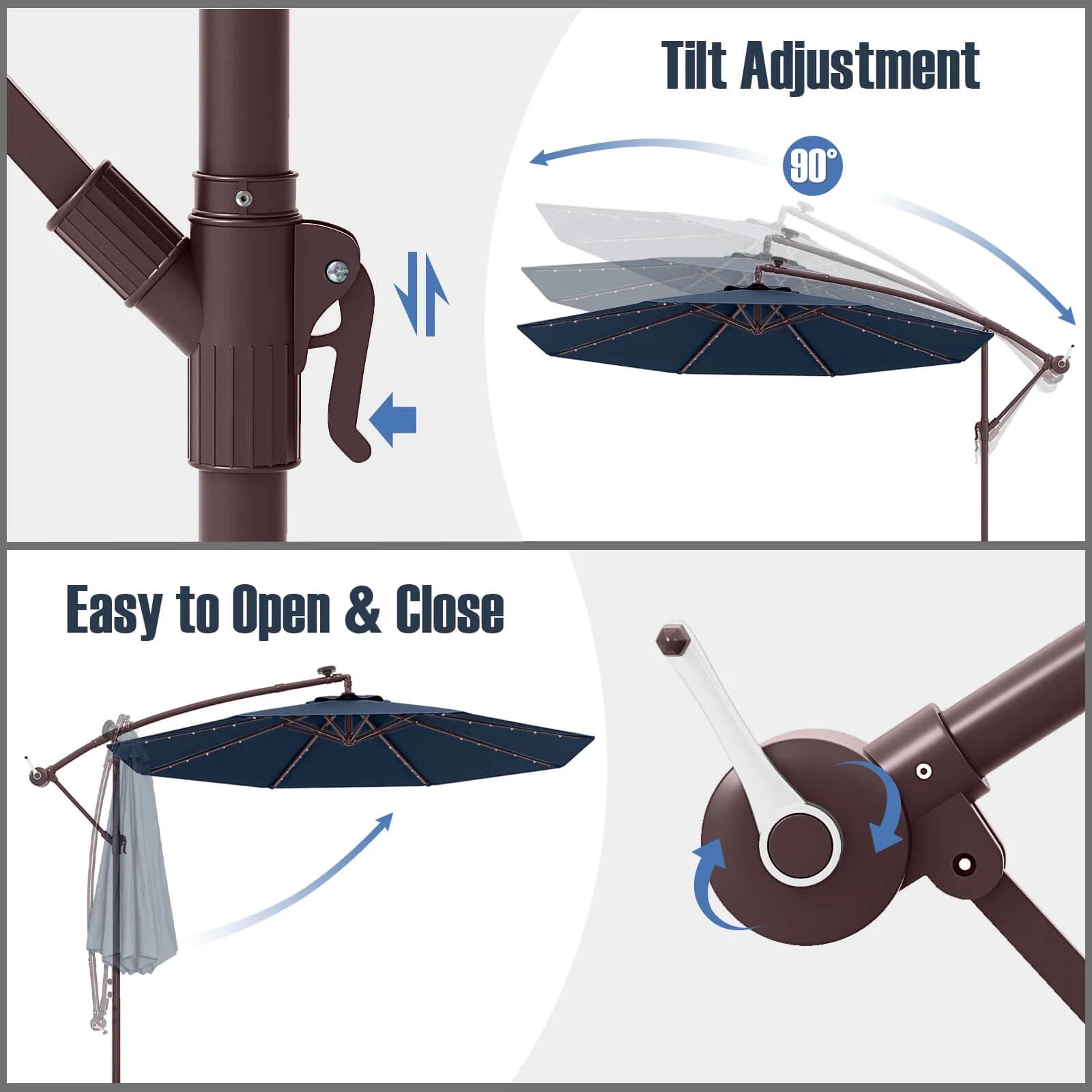 98.40" Navy Cantilever Patio Umbrella, Base-Included