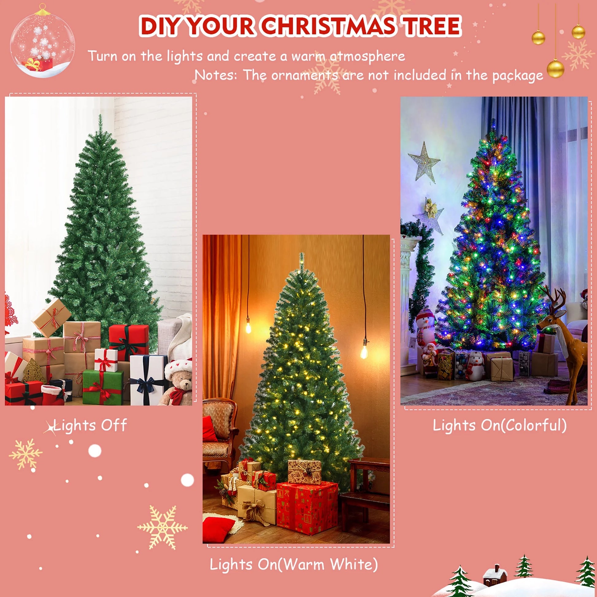 7Ft Pre-Lit Hinged Christmas Tree W/ Remote Control & 9 Lighting Modes