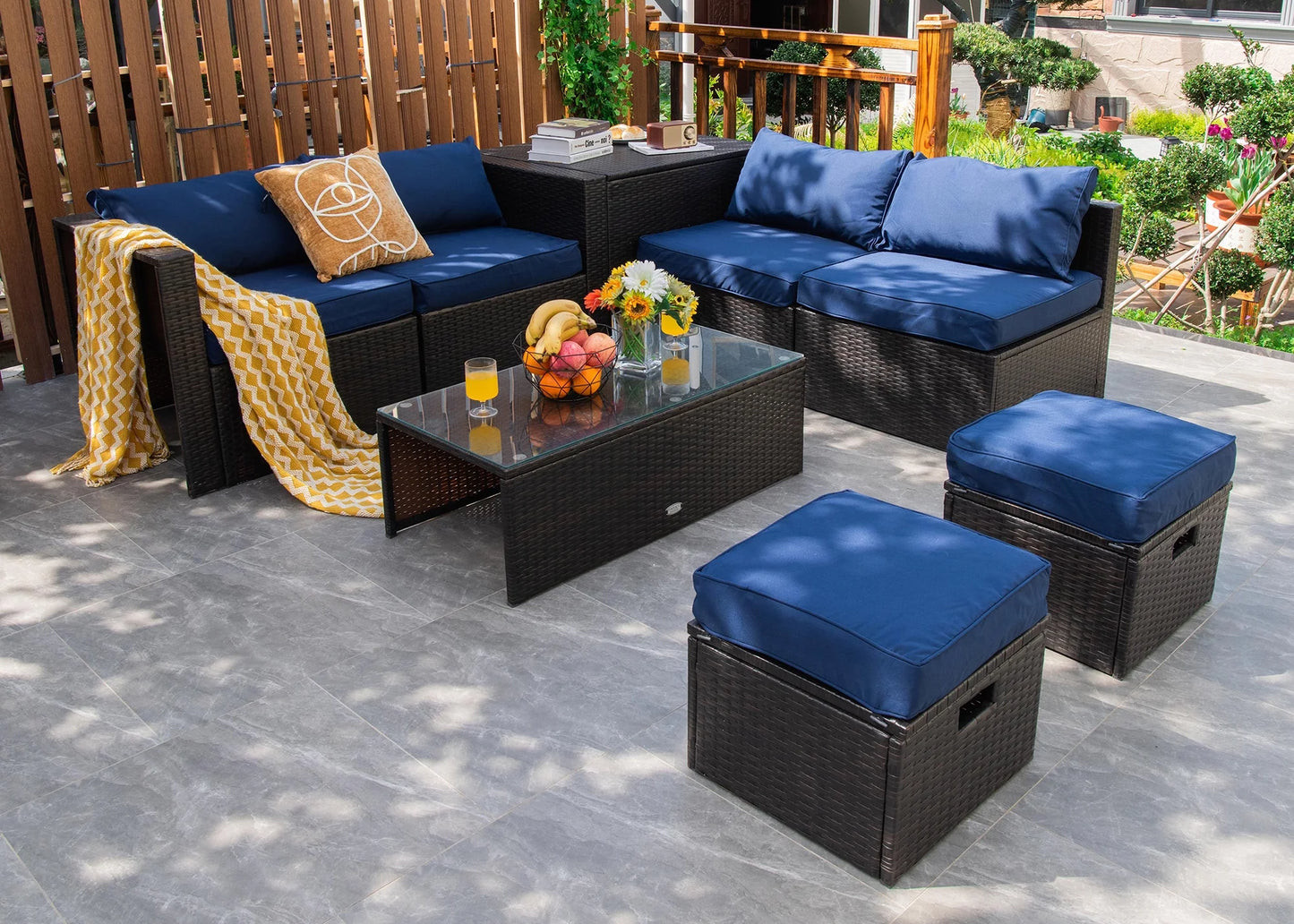 8-Piece Rattan Outdoor Patio Dining Set, Black