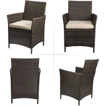 3 Pieces Patio Furniture Sets Outdoor Patio Chairs Set of 2 PE Rattan Wicker Chairs with Table for Garden Porch Lawn Poolside(B