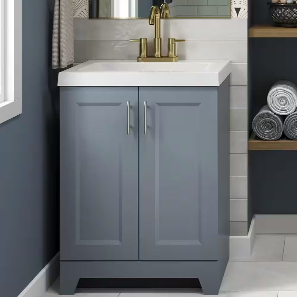 Brindle 24.5 In. W X 16.25 In. D X 33.8 In. H Single Sink Bath Vanity in Steel Blue with White Cultured Marble Top