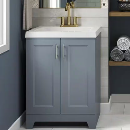 Brindle 24.5 In. W X 16.25 In. D X 33.8 In. H Single Sink Bath Vanity in Steel Blue with White Cultured Marble Top