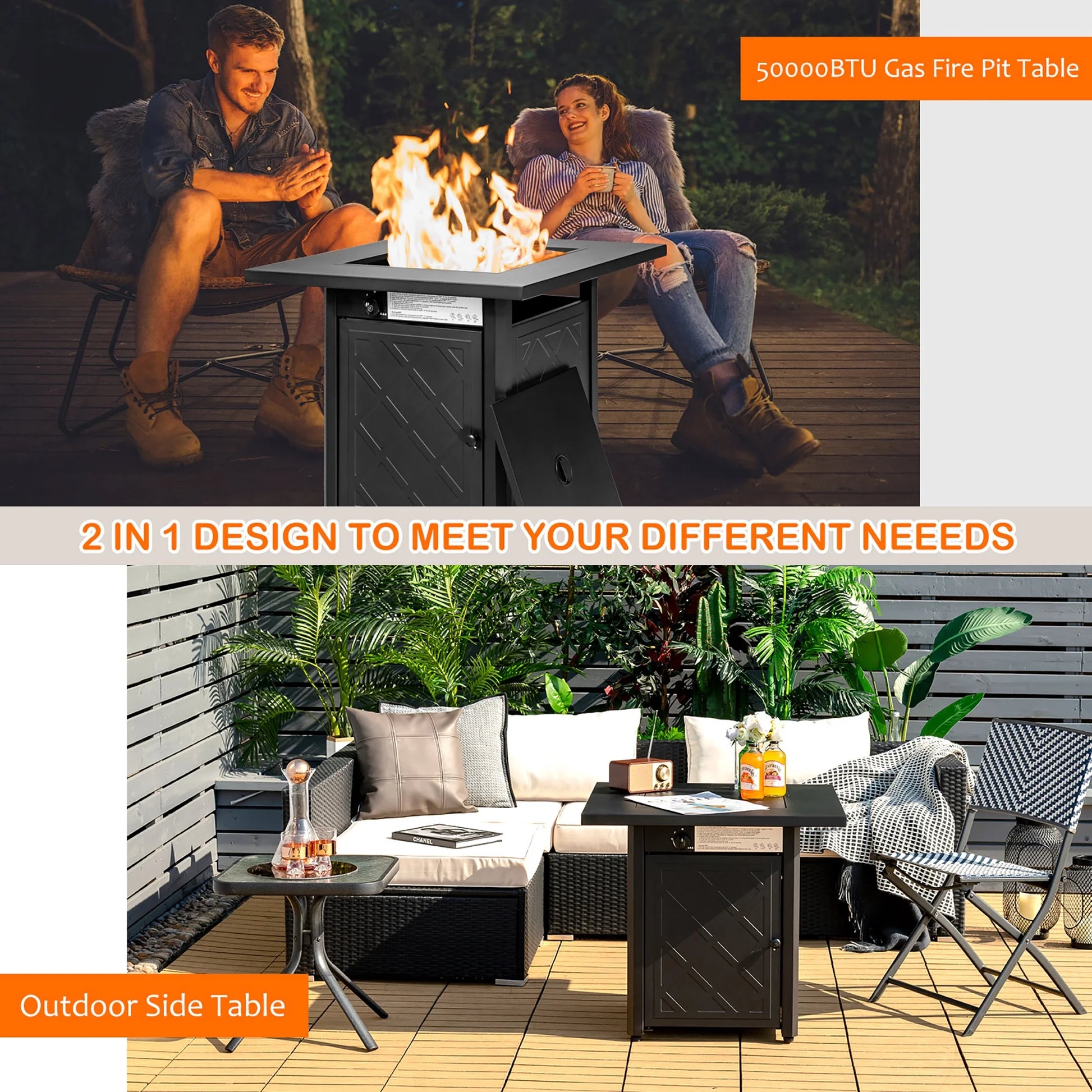 28'' Propane Fire Pit Table 50,000 BTU Patio Square Gas Fireplace W/Lava Rock