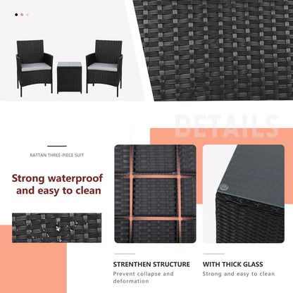 3 Pieces Outdoor Rattan Wicker Patio Furniture Set PE Chairs and Table Set